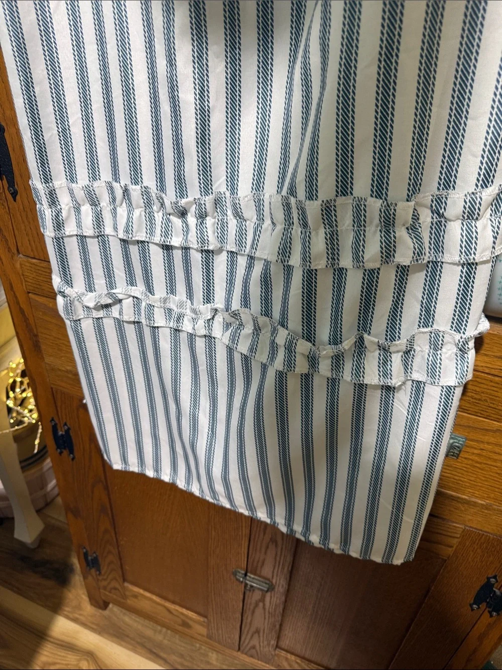Rocking stripe farmhouse shower curtain blue and white ruffles